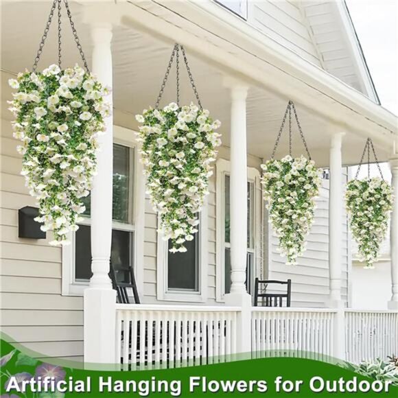 4PCS Artificial Fake Hanging Flowers Plants for Outdoors, Summer Faux Petunias - Picture 6 of 7